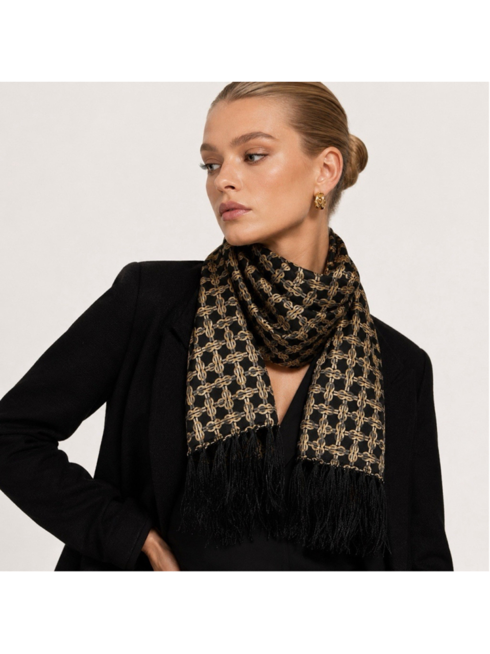 Vintage J & X 100% Silk Tassel Scarf